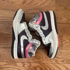 Nike Court Force High Top Sneakers Womens 8 Purple Silver Pink Floral No Laces